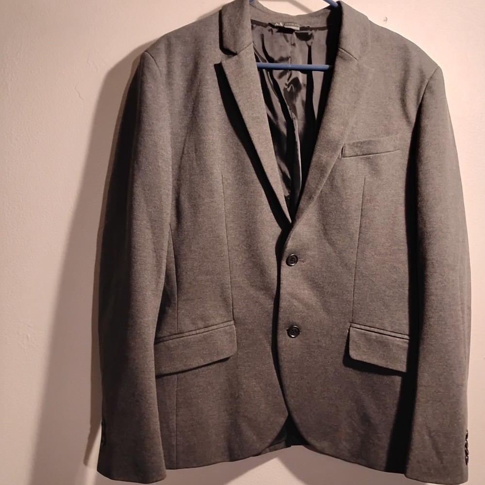 Emporio Armani Suit Jacket Men Large Grey Linen G-Line Deco 2-Button 42 Chest